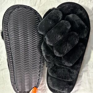 Women's Black Faux Fur Slippers